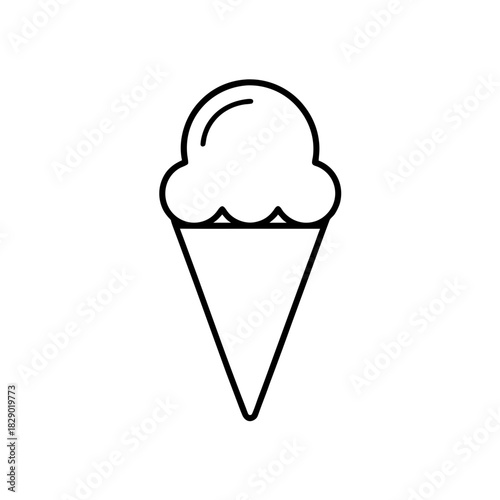 Outline drawing of an ice cream cone with one scoop on transparent background silhouette