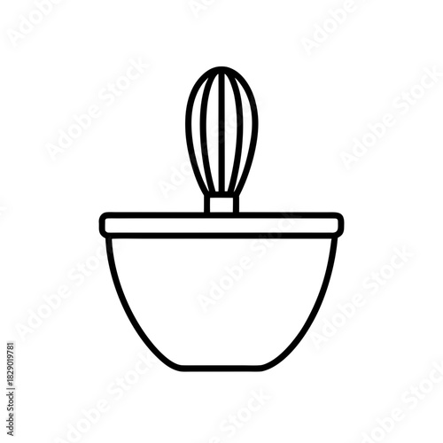 Outline drawing of a bowl with a whisk inside of it on transparent background silhouette