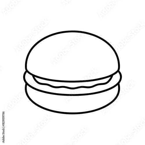Outline drawing of a burger with filling in the middle on transparent background silhouette