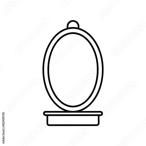 Outline drawing of an oval mirror on a small stand on transparent background silhouette