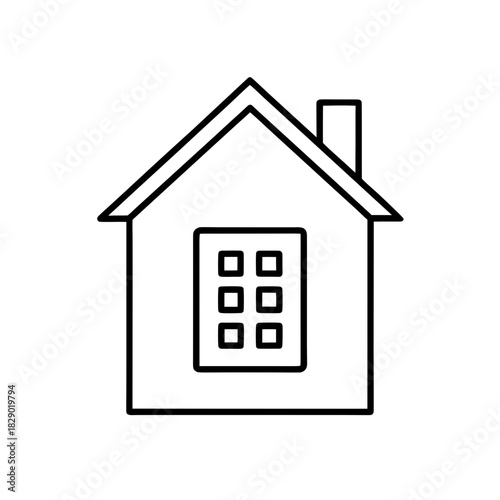 Outlined house with window and chimney illustration on transparent background silhouette