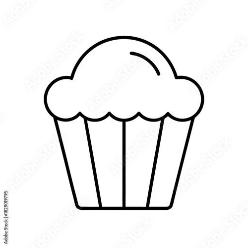 Outline drawing of a cupcake with frosting on top on transparent background silhouette