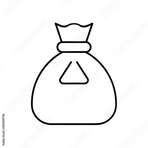 Outline drawing of a tied sack with a triangle mark on transparent background silhouette
