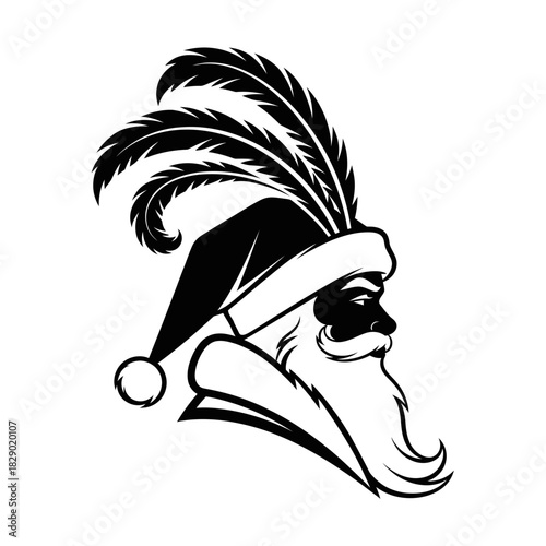 Glamorous Art Deco Santa Silhouette Adorned with Stylized Feathers on His Cap Elegance