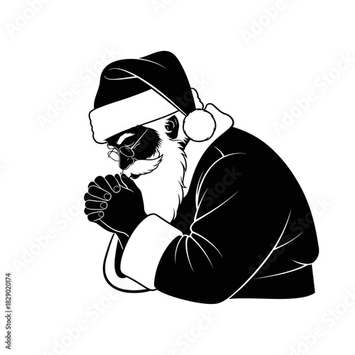 Introspective Pensive Silhouette of Santa Claus Reflecting Deeply While Bestowing a Silent Blessing