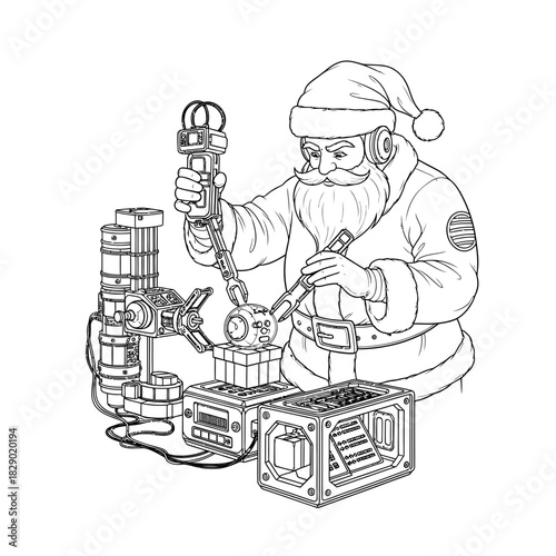 Quantum Toy Assembler Elf Working on a High Tech Gifting Module in Space Future Tech