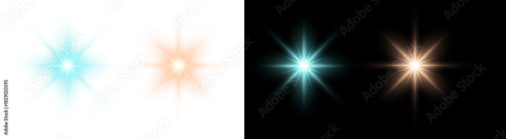Obraz premium PNG image of&nbsp;Collection of vibrant starbursts and lens flares in blue orange and gold tones against a perfect for adding a magical touch to designs on transparent background