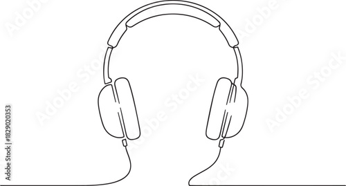 Minimalist Headphones Outline Continuous Single Line Drawing