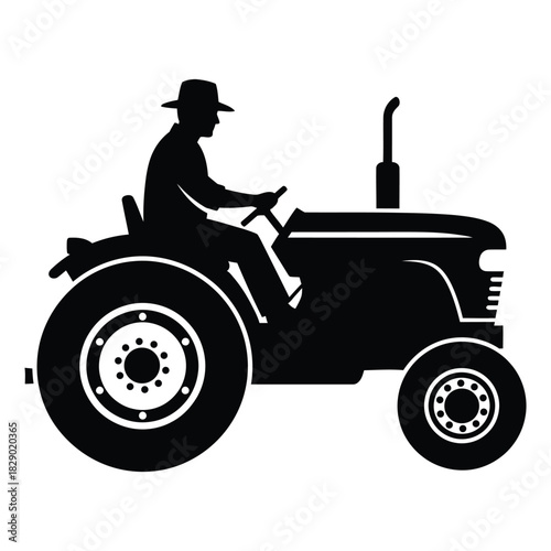 Farmer Driving Tractor Silhouette Vector Illustration
