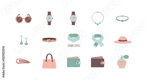 Chic fashion accessories collection: watches, jewelry, and more in soft tones