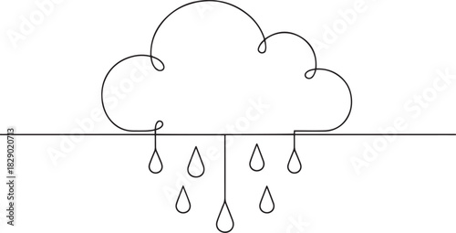 Weather Whimsy: Continuous Line Art Cloud and Raindrops"
