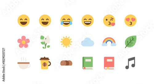 Colorful emoji and nature icons set for modern design projects