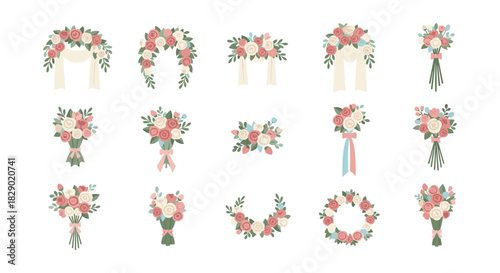 Elegant floral bouquets and arrangements in soft pastel tones