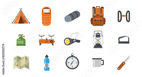 Essential modern outdoor gear set for camping and hiking adventures