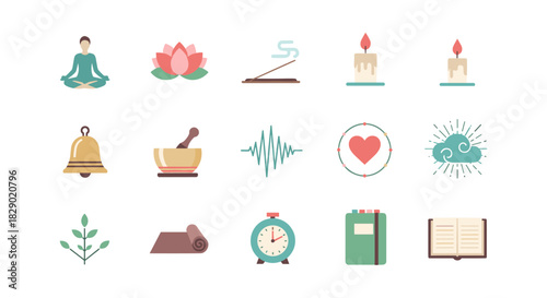 Calm and tranquility icons collection in minimal flat design