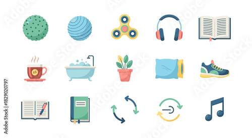 Colorful assorted icons set for objects and activities in modern flat design