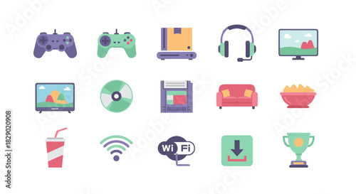 Flat style electronics and entertainment icons for modern design projects