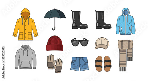 Seasonal wardrobe essentials: diverse clothing and accessories collection