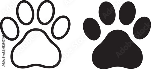 Black and white paw print icons on a white background animal on transparent background