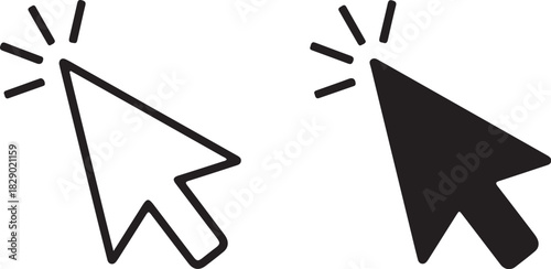 Cursor Arrow Icons Outline and Solid Black White Background traced image on transparent background