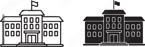 Government Building Or School Icon In Outline And Solid Black Styles Keywords: building, school, government, institution, architecture, icon, symbol, graphic, design, on transparent background