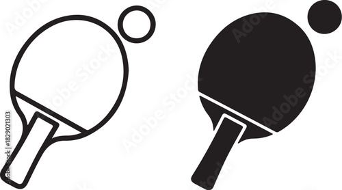 Outline and Silhouette of a Ping Pong Paddle and Ball table tennis racket on transparent background