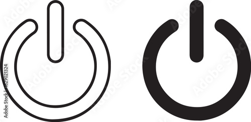 Outline and Solid Black Power Button Icons Side by Side on White Background start on transparent background