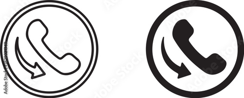 Outline and Solid Icons of a Telephone Receiver with Incoming Call Arrow on White Background symbol communication on transparent background