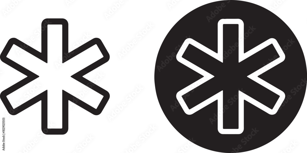 Obraz premium Two star of life medical symbols one outlined and one solid black in a circle on a white background healthcare on transparent background