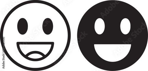 Two Smiley Face Icons One Outline White One Solid Black With Happy Expressions Keywords: smiley face, happy, icon, symbol, emotion, expression, smile, cheerful, joy, on transparent background