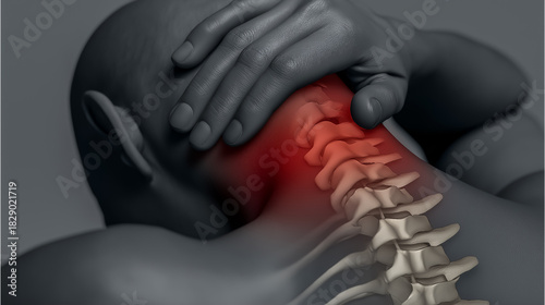 スマホ首・ストレートネックによる首の痛みを可視化した医療イメージ