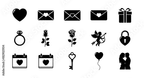 Romantic silhouette icons collection for valentine's day and weddings