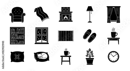 Cozy home silhouettes: furniture, decor, and warm elements for interior designs