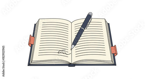 Open book with pen: capture ideas and creativity in simple line art style