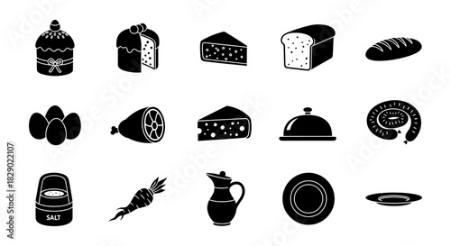 Stylish black silhouette icons of bakery and kitchen essentials