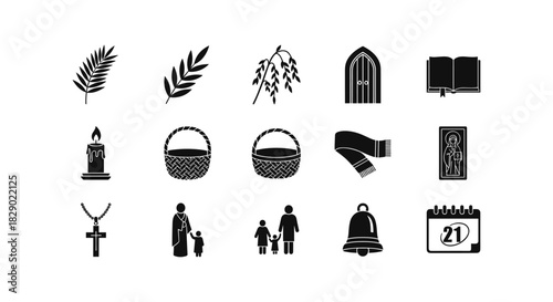 Minimalist religious icons set for easter celebration and family traditions