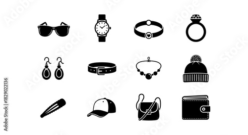 Stylish fashion accessories silhouette collection for elegance and style