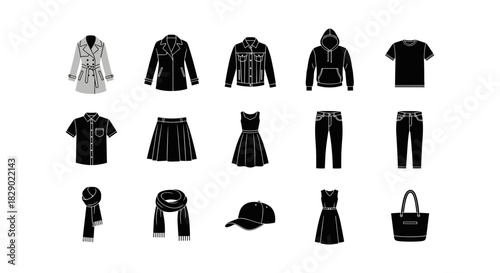 Minimalist fashion icons: diverse apparel and accessories collection