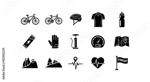 Cycling icon set: essential silhouettes for biking enthusiasts
