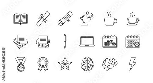 Linear education and learning icons set for study and academic themes