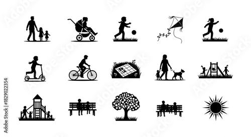 Silhouette of family activities: outdoor fun and playful moments