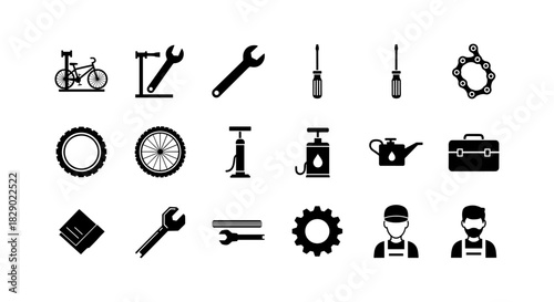 Bicycle repair tools icons for maintenance and workshop settings
