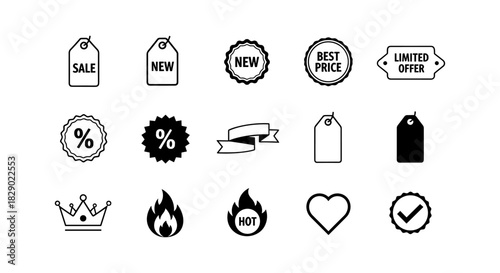 Minimalist badge and tag icons for e-commerce and promotions