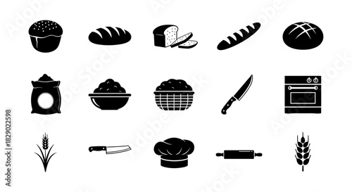 Bread and baking elements silhouette collection for culinary designs