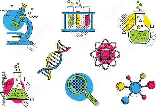 Scientific Elements Colorful Science Icons and Symbols Illustration