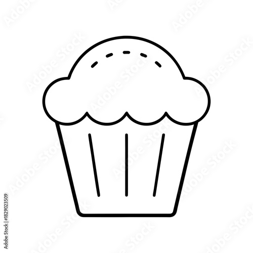 Simple outline drawing of a cupcake art on transparent background