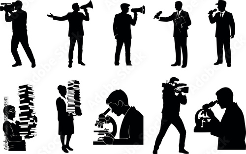 Silhouette collection of media professionals and business people in various poses