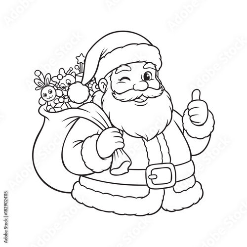 Festive Santa Claus winking and giving a thumbs up, carrying a sack full of toys, perfect for holiday promotions and cheerful winter designs