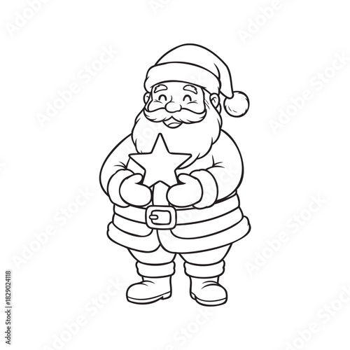 Adorable Santa Claus with Star Ornament: Spread Holiday Cheer with this Charming, Hand-Drawn Illustration Perfect for Christmas Projects and Festive Designs