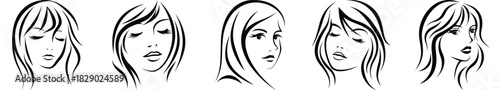 Modern Line Art Drawing Collection of Diverse Woman Faces and Stylized Female Portraits